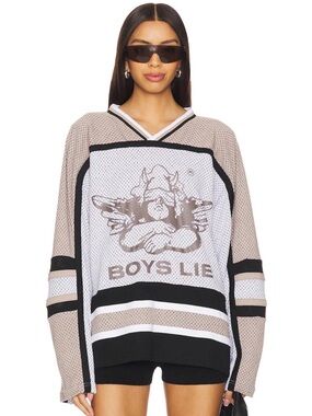 Boys Lie V-Neck Mesh Hockey Sweater in Grey, White and Black One Size